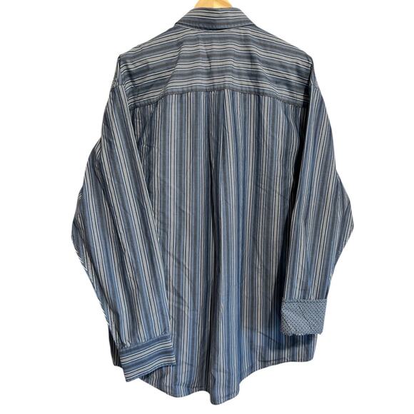 Wrangler George Strait Flip Cuff Blue Gray Stripe Button Long Sleeve Shirt XL - Picture 5 of 6